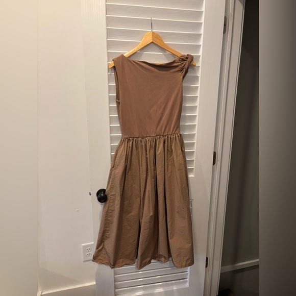 EN SAISON Brown Parker Mixed Media Off Shoulder Midi Dress Size Medium - Picture 10 of 10